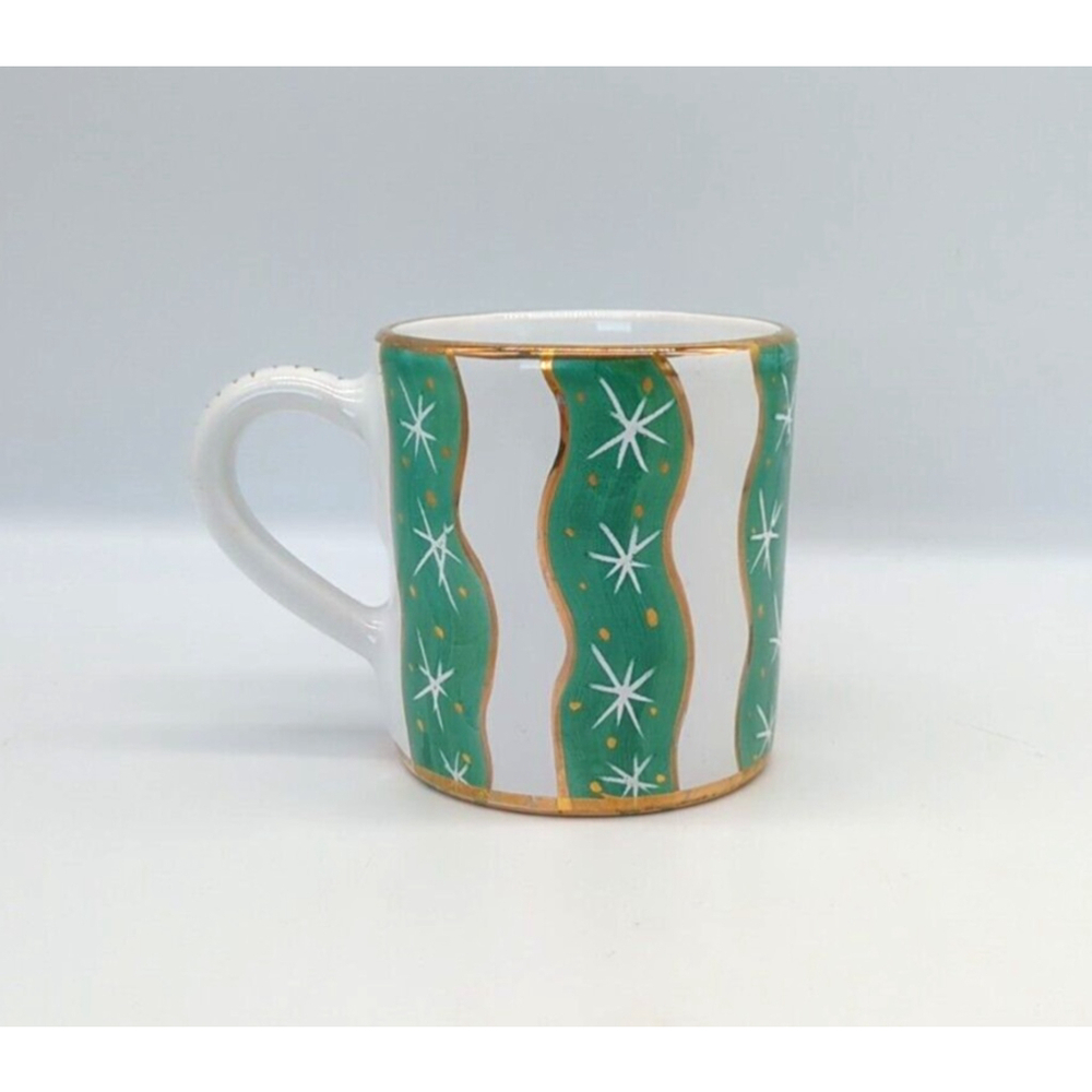 Christmas Sberna Deruta Italian Coffee Mug green w/white & gold 8oz
